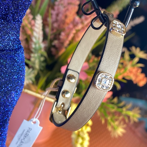 NWT VEGAN TAUPE LEATHER MERLIN BRACELET WITH BLING - Picture 2 of 13